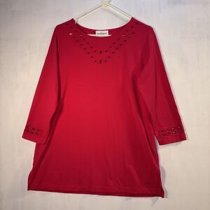 Peck and Peck Women’s 3/4 sleeve top Pink Large Oval Cut Outs Accents